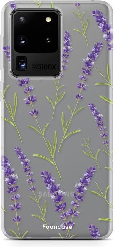 Fooncase Hoesje Geschikt voor Samsung Galaxy S20 Ultra - Shockproof Case - Back Cover / Soft Case - Purple Flower / Paarse bloemen