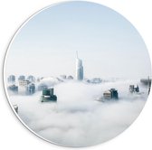 Forex Wandcirkel - Stad in de Wolken - 20x20cm Foto op Wandcirkel (met ophangsysteem)