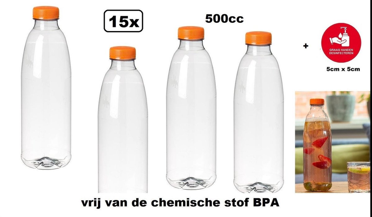 PrimeMatik - Petites bouteilles en plastique PET recyclable, carrées et  transparentes 400mL, 7 pièces.