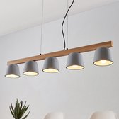 Lucande - hanglamp - 5 lichts - beton, hout, metaal - E14 - grijs, licht eiken