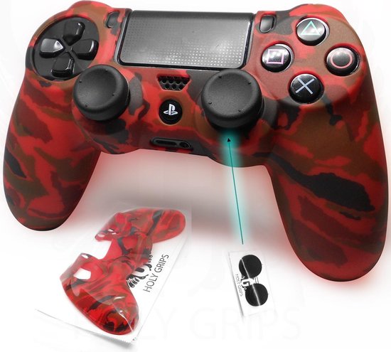 Holy grips PS4 controller skin grip hoesje met extra mid-rise thumb grips – Camouflage rood
