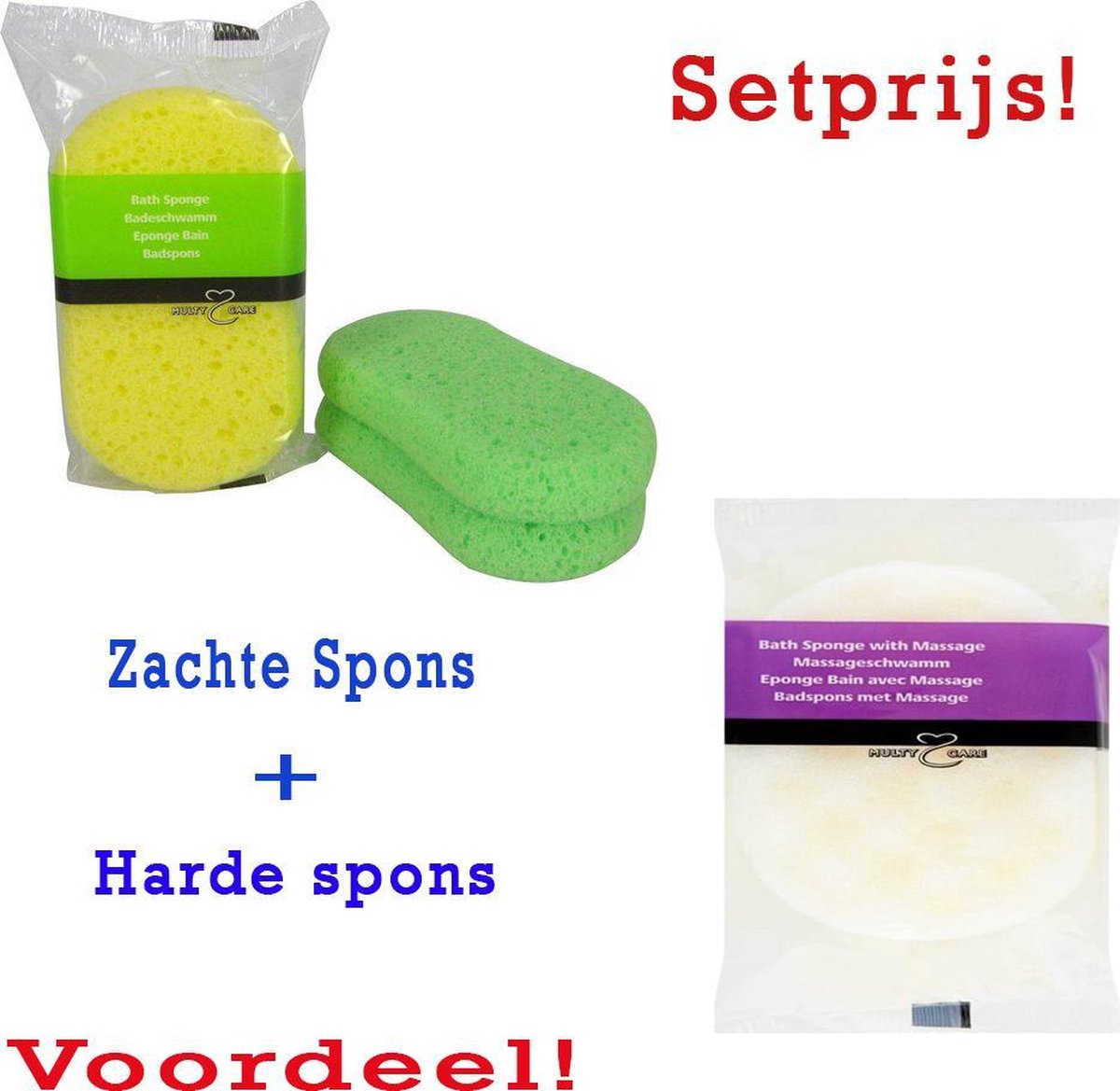 Multy Multi - badspons - SET VAN 2 - multy soft spons & massagespons in 1 -  goedkope... | bol.com