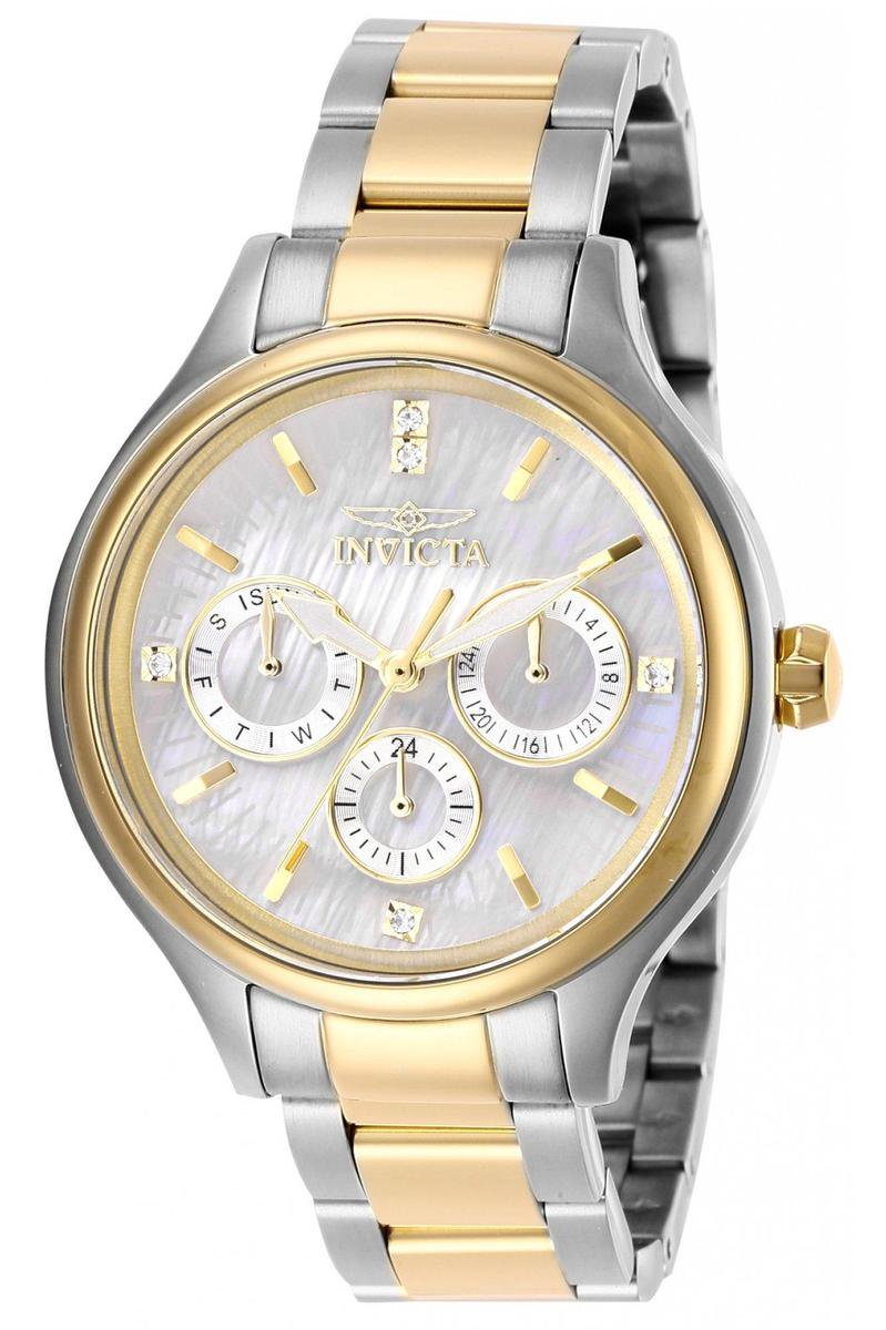 Invicta Angel 28655 Dames Horloge - Waterdicht - Analoog - Quartz Uurwerk - Roestvrij Staal met witte Wijzerplaat - 38mm