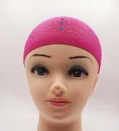 Wig Cap met strass steentjes donker roze