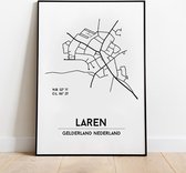 Laren city poster, A4 zonder lijst, plattegrond poster, woonplaatsposter, woonposter