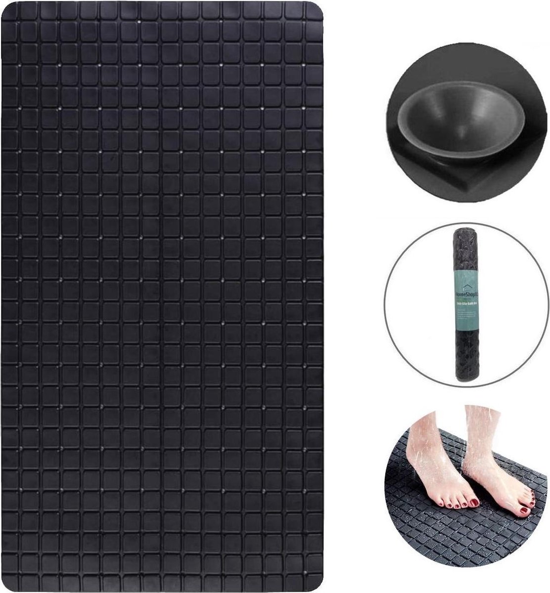 The Original HSXL ā Antislip Douchemat / Badmat Zwart met Zuignappen ā Mat voor in bad ā Anti Slip D
