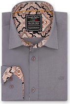 Heren Overhemd - Slim Fit - Paisley Contrastbeleg - Grijs - Maat XXL