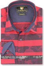 Heren Overhemd - Slim Fit - Stripe Camo - Rood - Maat XL