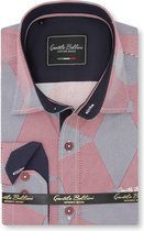Heren Overhemd - Slim Fit - Diamond Checker Pattern - Rood - Maat XXL