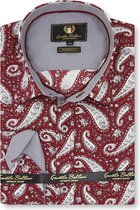 Heren Overhemd - Slim Fit - Paisley Shirt  - Rood - Maat 3XL