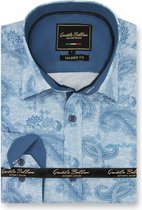 Heren Overhemd - Slim Fit - Jacquard Paisley - Blauw - Maat S