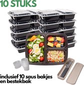 Vershoudbakjes - Vershouddoos - Meal Prep Bakjes Met Deksel - 2 vak - Magnetron bak - 1000ml inhoud - Zwart - 50 stuk