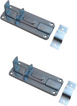 2x Hangslotschuif / rolschuiven metaal vlak - 10 x 4.5 cm - afsluiten van tuinhekken en poorten - profielrolschuiven / poortslot / hekgrendel