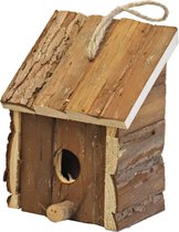 1x Broedhuis/vogelhuisje vierkant met schuin dak natural 9 x 11 x 16 cm - tuindecoratie - tuindieren - vogelhuisjes
