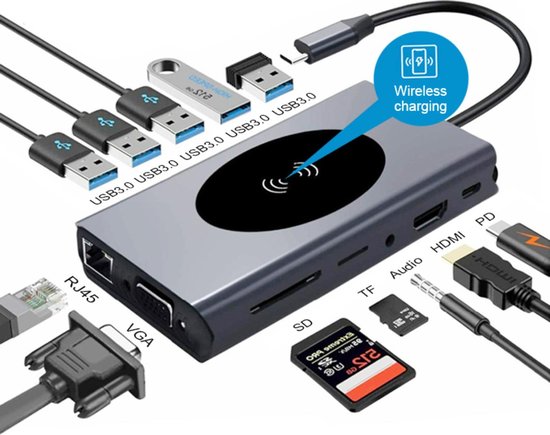 DrPhone MD6 - Adaptateur Multiport Hub USB-C 13 en 1 - Station d