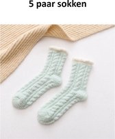 Sorprese 5 paar fuzzy sokken dames – groen – huissokken – huissokken dames – maat 35-40 - Moederdag - Cadeau