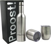TIPSY WINE - RVS wijnfles met twee RVS bekers - Geschenkset - Carnaval