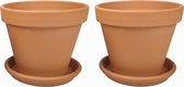 Plantenwinkel Terracotta bloempotten met schotel 33 cm duo set bloempotten voor binnen en buiten