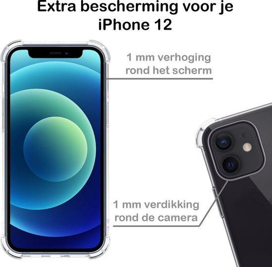 Coque pour iPhone 12, coque en Siliconen résistante aux chocs avec 2 films de protection d'écran – Coque pour iPhone 12, coque résistante aux chocs – Transparente