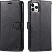 iPhone 12 Pro Hoesje - Zwart - Black – PolyUrethaan Leer – Leather – Bookcase – Geschikt voor Apple – Case – Schok – Shockproof – Cover - Hoes – Bescherming – Smartphone – Telefoon Accessoire