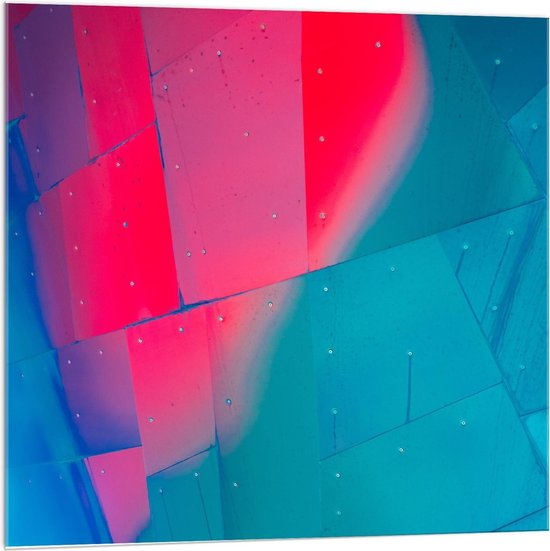 Acrylglas - Muur met Blauw en Roze Licht - 100x100cm Foto op Acrylglas (Met Ophangsysteem)