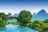 Fotobehang - Bridge Crosses A River In China 384x260cm - Vliesbehang