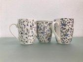 Mokken - 3 stuks - wit met bloemetjes als opdruk - 300ml