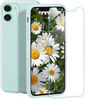 iPhone 12 Mini Hoesje Turquoise - Siliconen Back Cover & Glazen Screenprotector