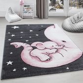 KinderTapijt Olifant en SterDesing Grijs-Roze-Wit