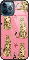 iPhone 12 Pro hoesje glass - The pink leopard | Apple iPhone 12 Pro  case | Hardcase backcover zwart