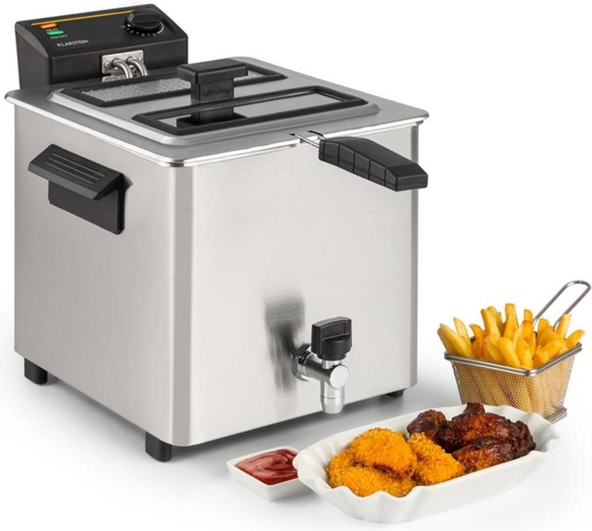 Family Fry friteuse 3000W Oil Drain Technology rvs zilver