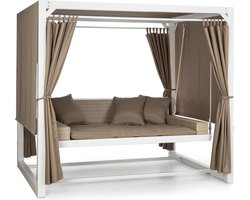 Blumfeldt Hollywood Schommel Met Ligfunctie, 3-Zits Tuinschommel Met Kussen, Dak & Gordijnen, Xl Hollywood Schommel Voor Kinderen & Volwassenen, Weerbestendige Schommelbank, Metalen Schommel Voor In De Tuin
