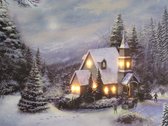 Schilderij met led verlichting - Canvas op houten frame - Kerk in winterlandschap - 40 x 30 cm - Kerstdorp