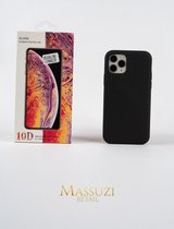 2-in-1 Massuzi iPhone 11 - Silicone Hoesje Case Zwart (1 stuk) + Gratis Glass Screenprotector (3 stuks) - Tempered Glass Screenprotector met Black Siliconen Backcover Case