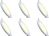 LED Downlight Slim 6 Pack - Inbouw Rond 3W - Warm Wit 2700K - Mat Wit Aluminium - Ø83mm - BES LED
