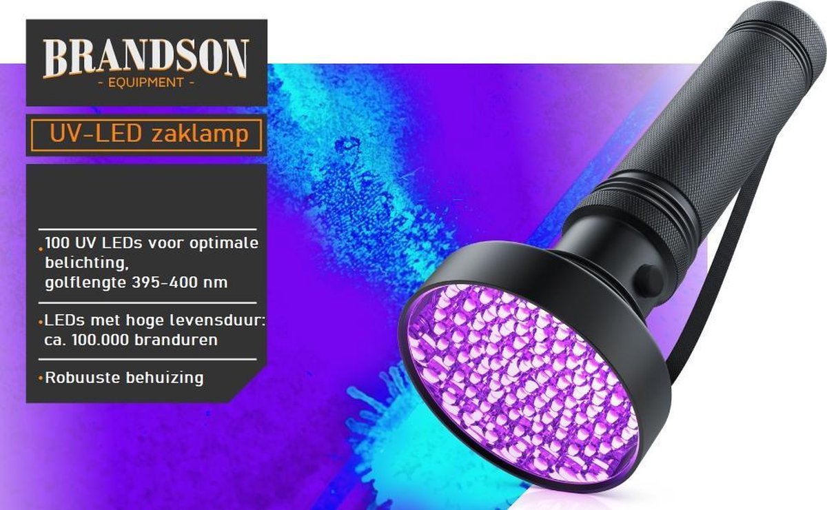 XXL UV Lamp – UV Zaklamp 100 LEDs - Blacklight Zaklamp - Ultraviolet Flashlight - Detectie Urine / Vlekken / Lekken / Vals Geld / Schorpioenen / Geocoaching enz.