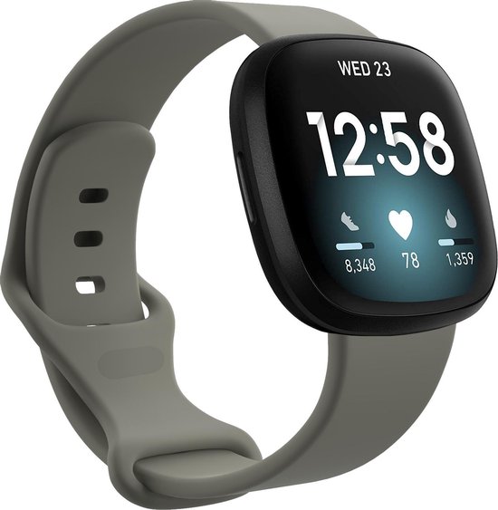 YONO Bandje geschikt voor Fitbit Versa 4 / 3 / Sense – Siliconen – Grijs – Large