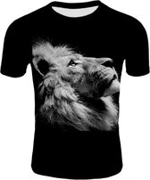 T-Shirt Zwart met Zwart-Witte Leeuw - Maat XS - Tekenfilm T-Shirt