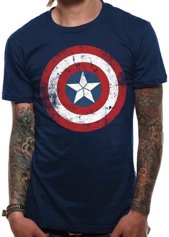 Captain America - Cracked Shield Mannen T-Shirt - Blauw - S