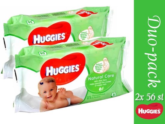 Duo pack-Huggies Babydoekjes Natural 56 Stuks (5029053550152) | bol.com