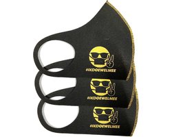 SafeSave zwarte modieuze wasbaar mondkapje- Herbruikbaar en wasbaar design mondkapjes - 100% neopreen waterdicht materiaal- niet medisch masker- Unisex dames en heren maskers- ov verplicht mondkapjes kopen en bestellen- per 3 stuks verpakt