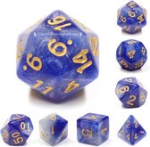 Polyset Dice | Dobbelstenen - Set Van 7 Stuks - Blauw Wit Glitters en Goud | Polydice | Voor D&D en Andere Rollenspellen | Plastic Dobbelstenen Set voor Dungeons and Dragons | Poly