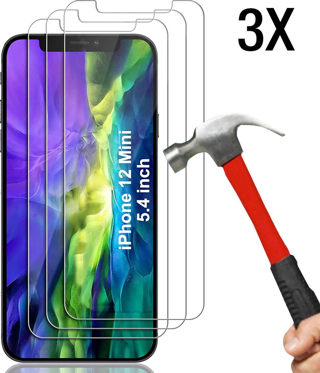 Screenprotector geschikt voor iPhone 12 Mini Screenprotector 3X - Tempered Glass - Case friendly screen protector - 3PACK voordeelpack - EPICMOBILE