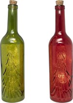 2 Glazen Flessen - Glas - Rood en Groen