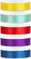 5x rollen satijnlint geel-mint-rood-paars-blauw 1,2 cm x 25 meter - Hobby cadeaulint