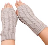 Grijze gebreide Polswarmers - Vingerloze handschoenen voor dames - Lichtgrijs