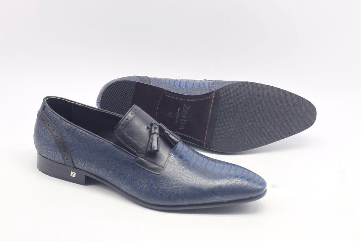 Zerba - Heren Instappers - Loafers - Maat 42 - Blauw Leer - Guaciano