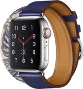 BAND SERIES Patroonafdruk Lederen Bandje voor Apple Watch 38mm & 40mm - Blauw