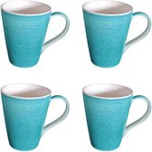 Mok - Beker - Set van 4 stuks mokken/bekers - Keramiek - Handgemaakt en 100% hand painted - Teal/Neon Turquoise- 300 ml