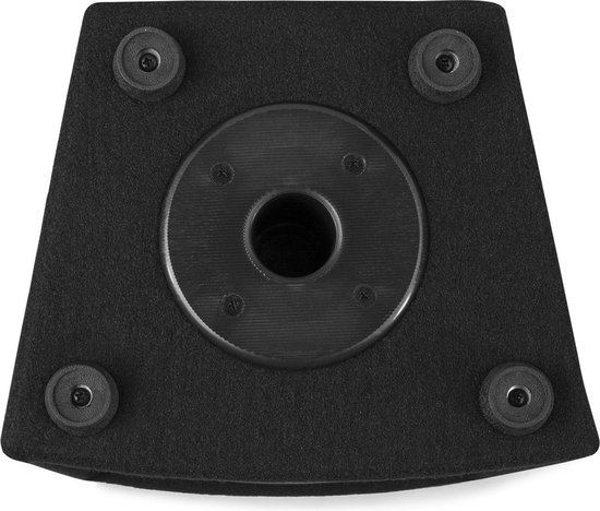Zwarte Vonyx SL8 PA Disco Speaker onderkant met statiefaansluiting en voetjes.